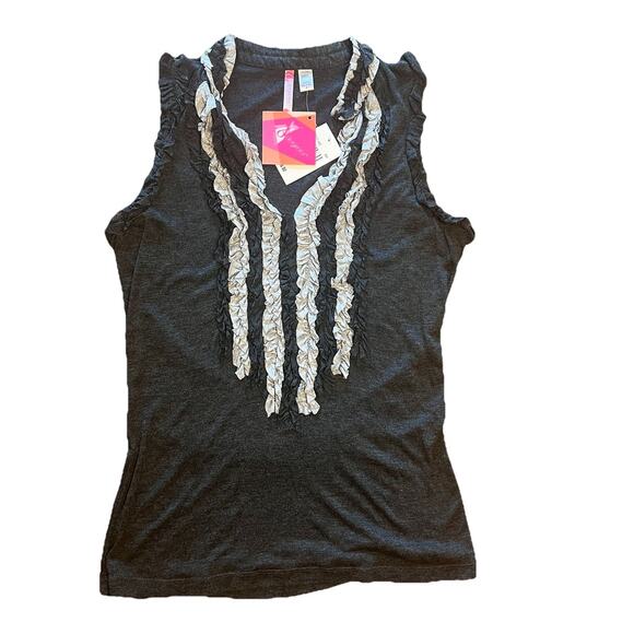 6 degrees Tops - Tuxedo Ruffle Tank Top Dark Gray Stretch Shirt Women's Medium 6 Degrees $36 NEW